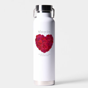 Bouteille D'eau Cœur Floral Romantique Rose Rouge Texte Personnali