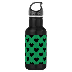 Bouteille D'eau Coeurs de polka noir sur Kelly green