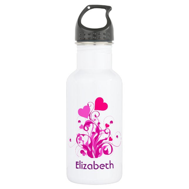 Bouteille D'eau Coeurs décoratifs roses avec perles et boucles (Devant)