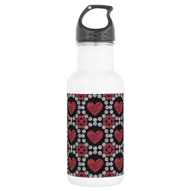 Bouteille D'eau Coeurs Et Cercles De Style Chalk Rouge Noir Et Bla (Devant)