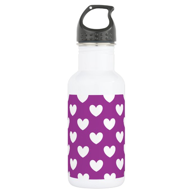 Bouteille D'eau Coeurs polka blanc sur violet (Devant)