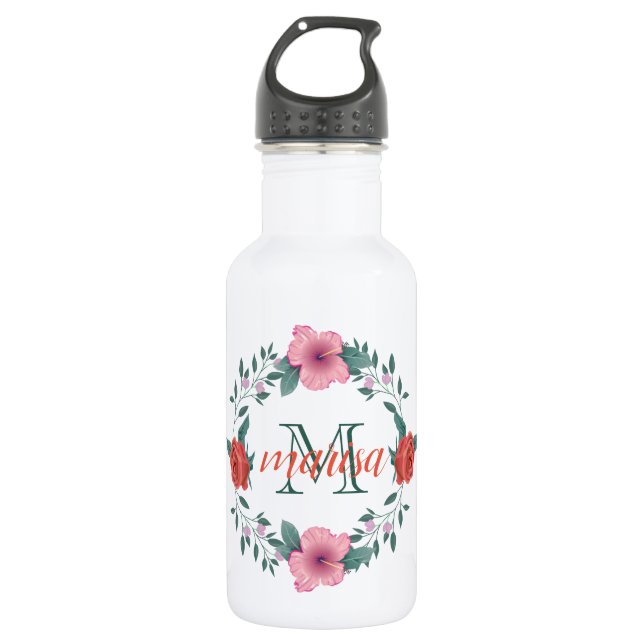 Bouteille D'eau Colère Florale Rose Et Rouge (Devant)