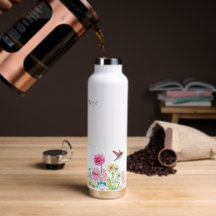 Colibri et fleurs en acier inoxydable