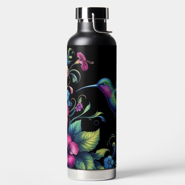 Bouteille D'eau Colibri vibrant avec fleurs (Droite)