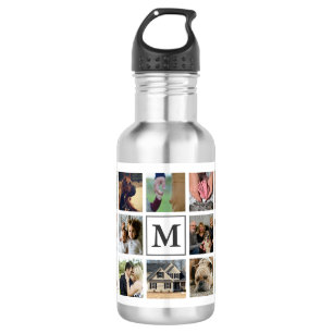 Bouteille D'eau Collage et monogramme de photos de famille branché