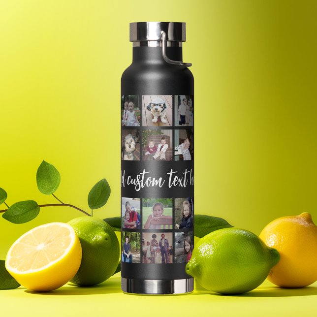 Bouteille D'eau Collage Photo - 28 Photos Sur Toute La Grille Moti (Personalized Insulated Bottle with custom text and photo collage)