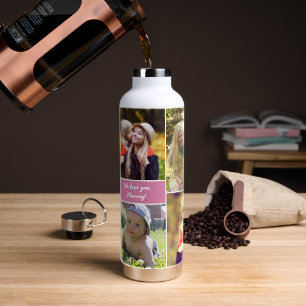 Bouteille D'eau Collage photo personnalisé 'on t'aime maman' rose