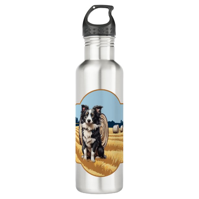 Bouteille D'eau Collie frontalier à la ferme (Devant)