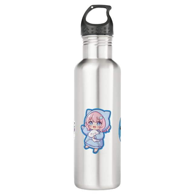 Bouteille D'eau Combo Kawaii Anime, Cute Blue Whale and Octo-Vibes (Devant)