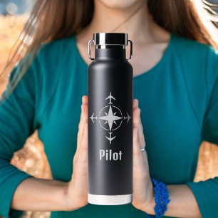 Bouteille D'eau Compas simple et avion pour pilote, Personnalisé
