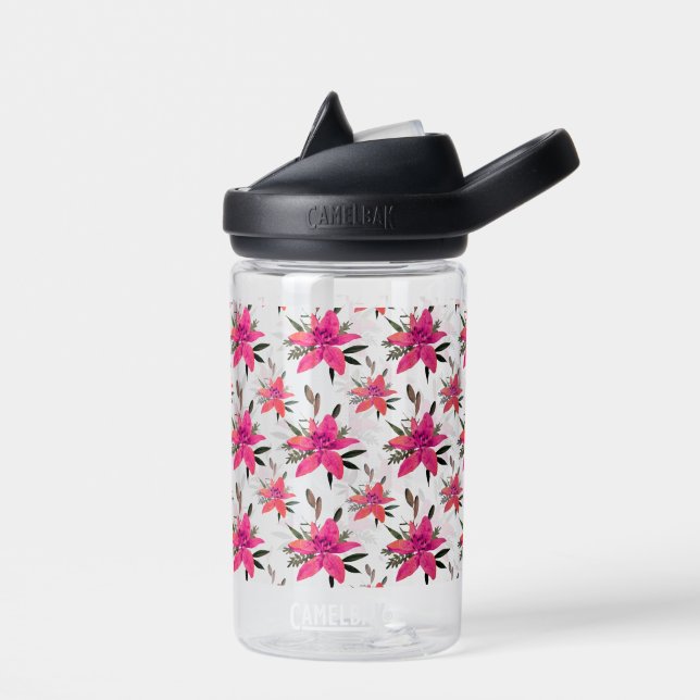 Bouteille D'eau Conception de motif floral Fleurs roses (Gauche)