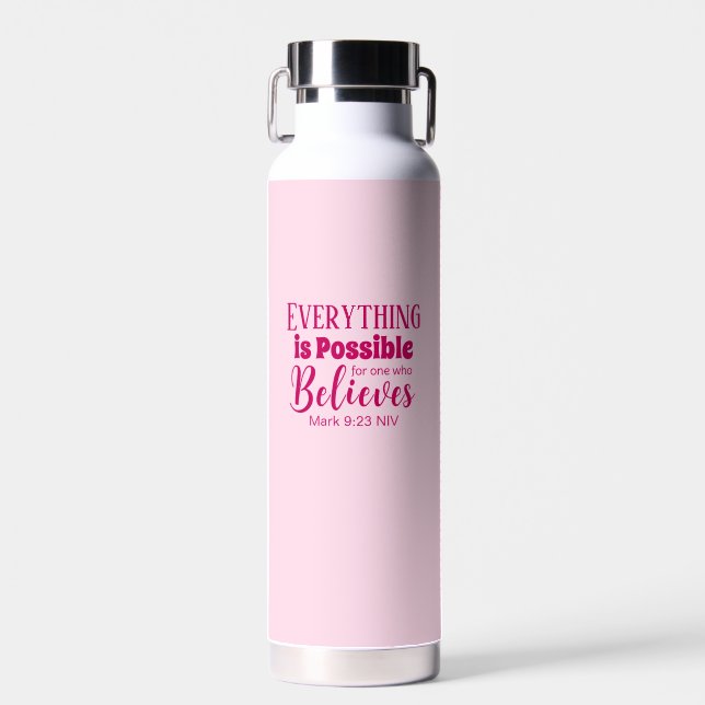 Bouteille D'eau Confession chrétienne Bible Verse Croire Pink clai (Avant)