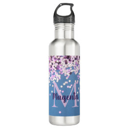Bouteille D'eau Confetti de lavande de monogramme sur bleu