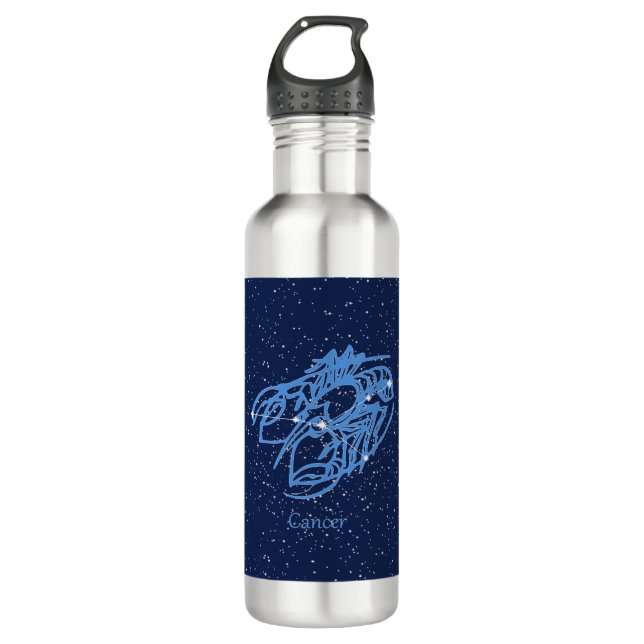 Bouteille D'eau Constellation du cancer et signe zodiaque avec éto (Devant)