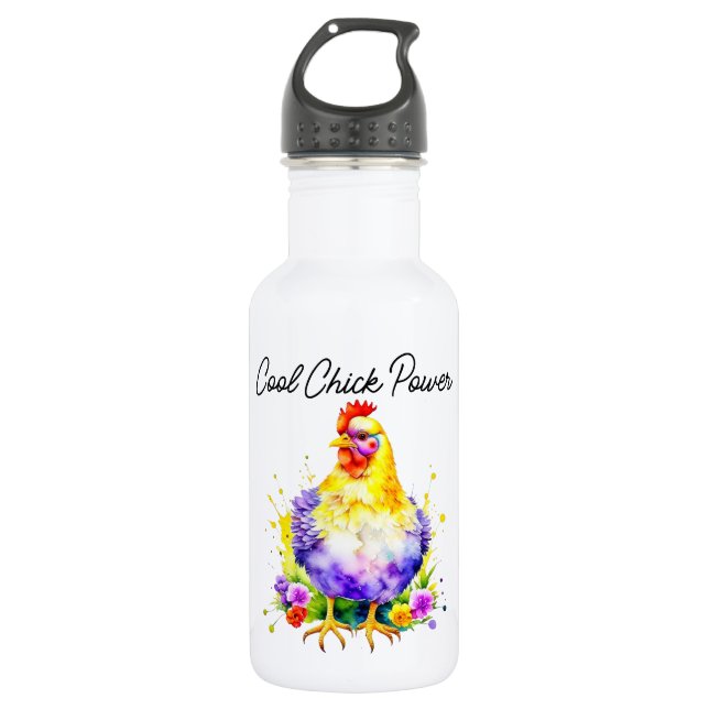 Bouteille D'eau Cool Chick Power | Cute aquarelle poulet (Devant)
