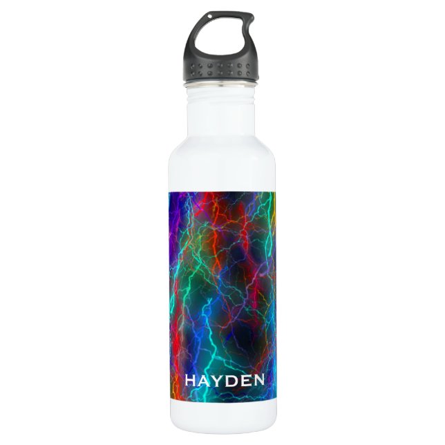 Bouteille D'eau Cool personnalisé Rainbow Lightning Storm (Devant)