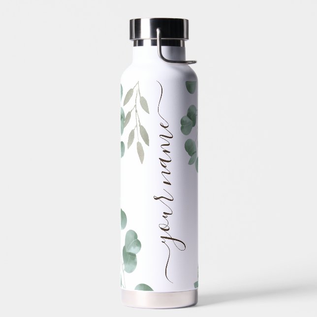 Bouteille D'eau Cool Vert Élégante Calligraphie Nom personnalisé (Gauche)