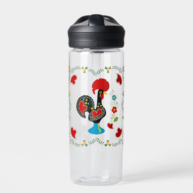 Bouteille D'eau Coq traditionnel du Portugal en noir (Extérieur)