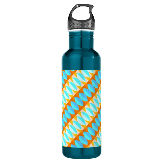 Bouteille D'eau Couleur Turquoise Bleu Orange Jaune Motif (Devant)