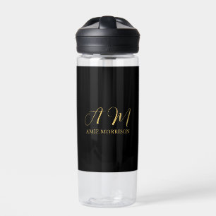 Bouteille D'eau Couleurs d'or noir Monogramme Lettre initiale Nom