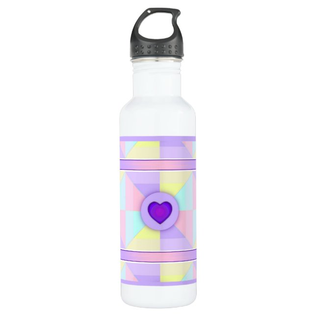 Bouteille D'eau Couleurs pastel & coeurs violets battre (Devant)