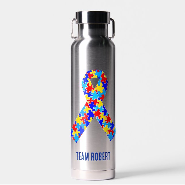 Bouteille D'eau Coupe de ruban de Sensibilisation sur l'autisme pe (Avant)