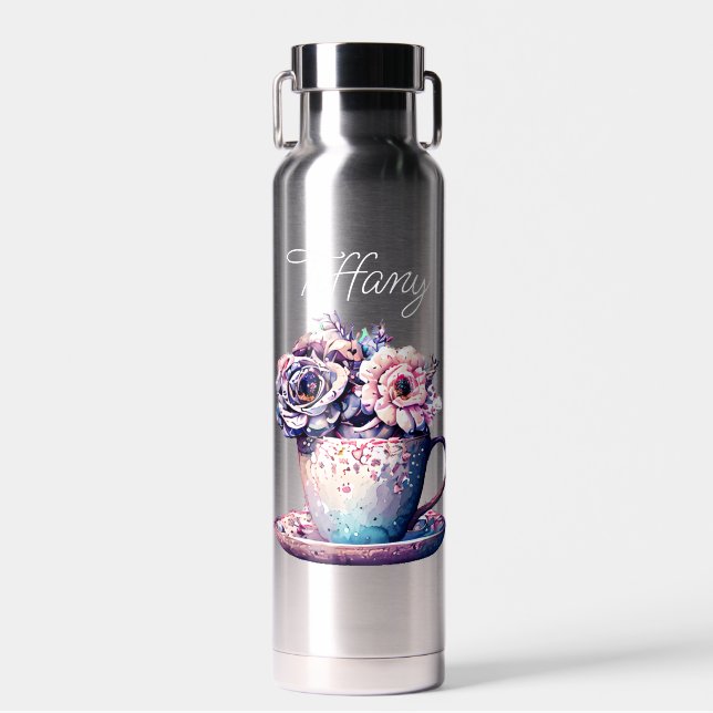 Bouteille D'eau Coupe de Thé Vintage de Fleurs personnalisée (Avant)