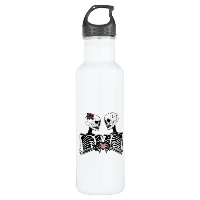 Bouteille D'eau Couple de squelette romantique - Gothique Avec Mai (Devant)