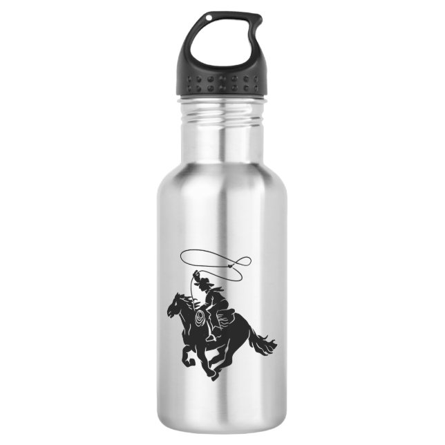 Bouteille D'eau Cowboy à cheval bourré courant avec lasso (Devant)