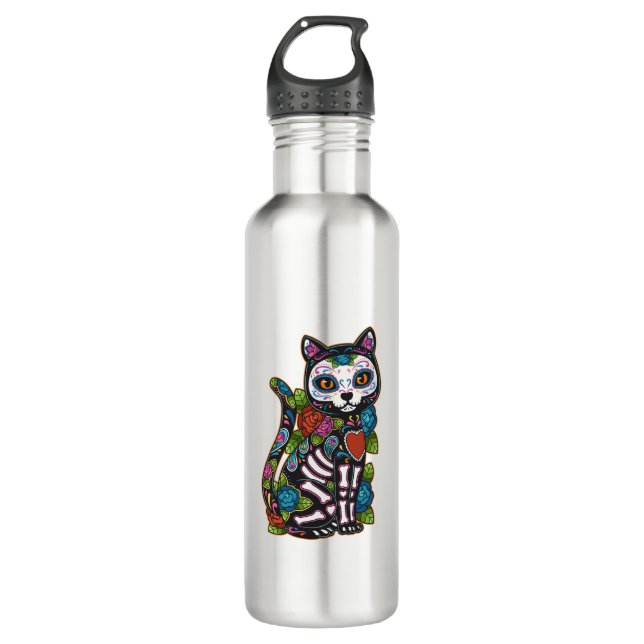Bouteille D'eau Crâne à sucre de chat Mexique Calavera Dia De Los  (Devant)