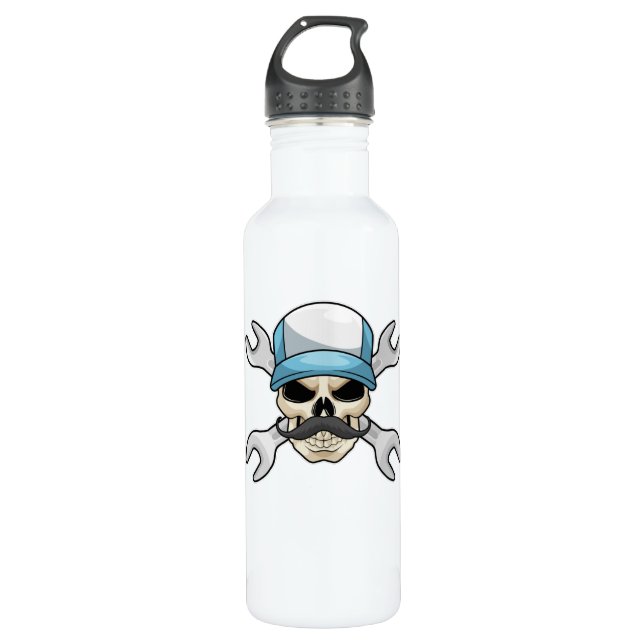 Bouteille D'eau Crâne avec Moustache et clé (Devant)