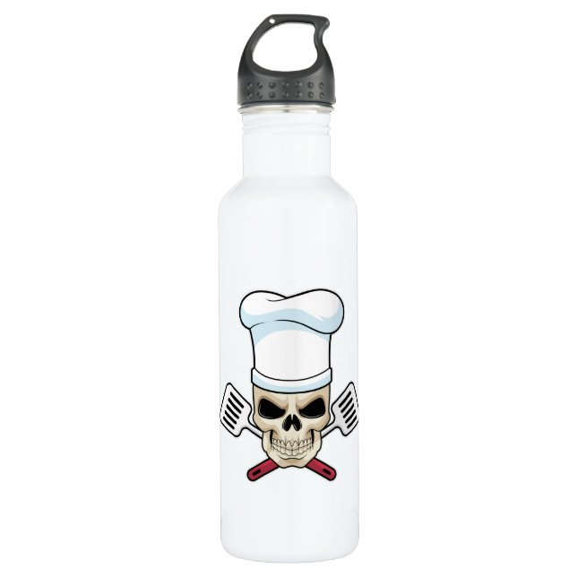 Bouteille D'eau Crâne comme cuire avec casquette de Cuisine (Devant)