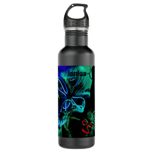 Bouteille D'eau Crâne Neon Turquoise bleu Nom Jour Mort Halloween