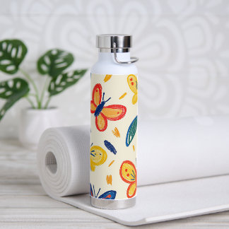 Bouteille D'eau Crayon et fleurs de papillon