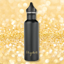 Bouteille D'eau Create Custom Stylish Gold Monogrammed Matte Black