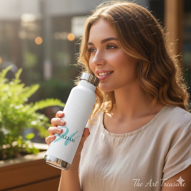 Bouteille D'eau Créez votre nom de monogramme personnalisé Blanc (Créateur téléchargé)