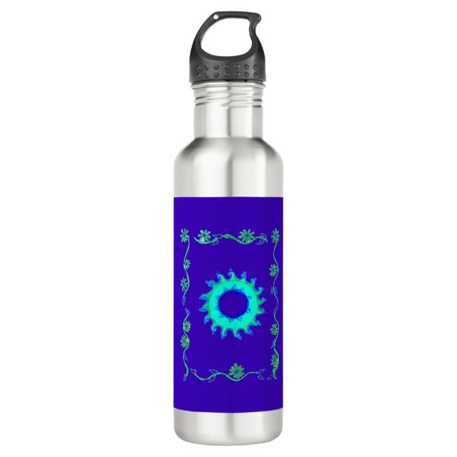 Bouteille D'eau Créez votre propre belle Iridescente bleu floral (Devant)