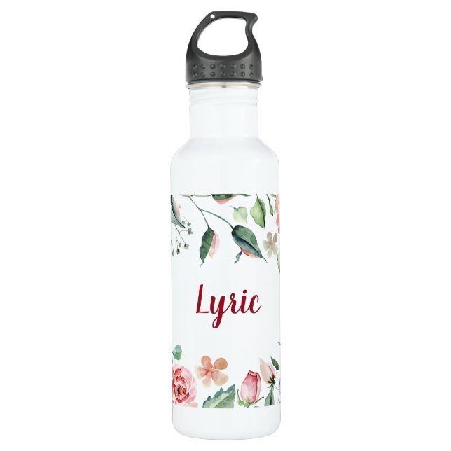 Bouteille D'eau Crème florale et aquarelle Rose (Devant)