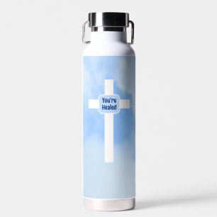 Bouteille D'eau Croix Chrétienne Bleue Lumière Bible Verse Guérir