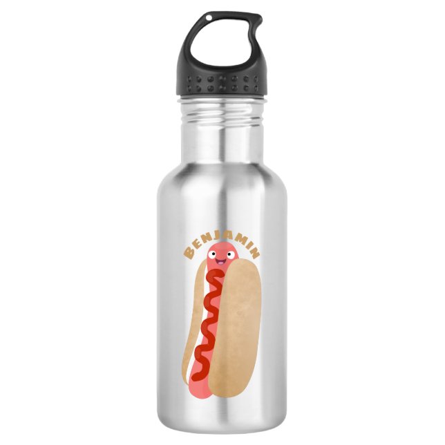 Bouteille D'eau Curieux hot dog Weiner dessin animé (Devant)