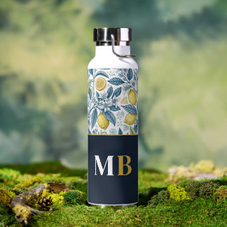 Bouteille D'eau Custom Elegant Mediterranean Lemon Botanical Navy