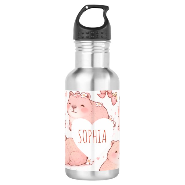 Bouteille D'eau Custom Name Cute Pastel Capybara Bow Girls (Devant)