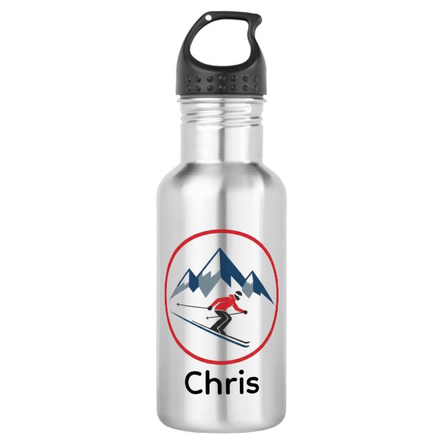 Bouteille D'eau Custom Stainless Steel Water Bottle – Downhill Ski (Devant)
