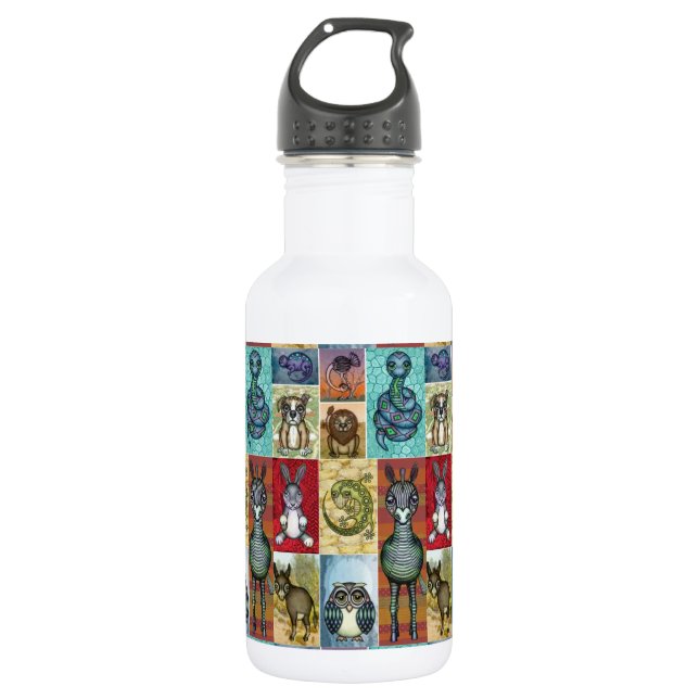 Bouteille D'eau Cute Animal Collage Folk Art Design (Devant)
