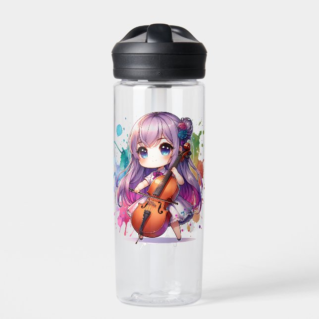 Bouteille D'eau Cute Anime Girl Jouer Cello Personnalisé (Extérieur)