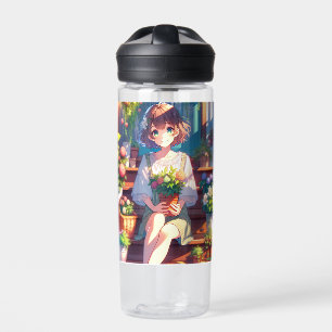 Bouteille D'eau Cute Anime Girl tenant un Plante Personnalisé