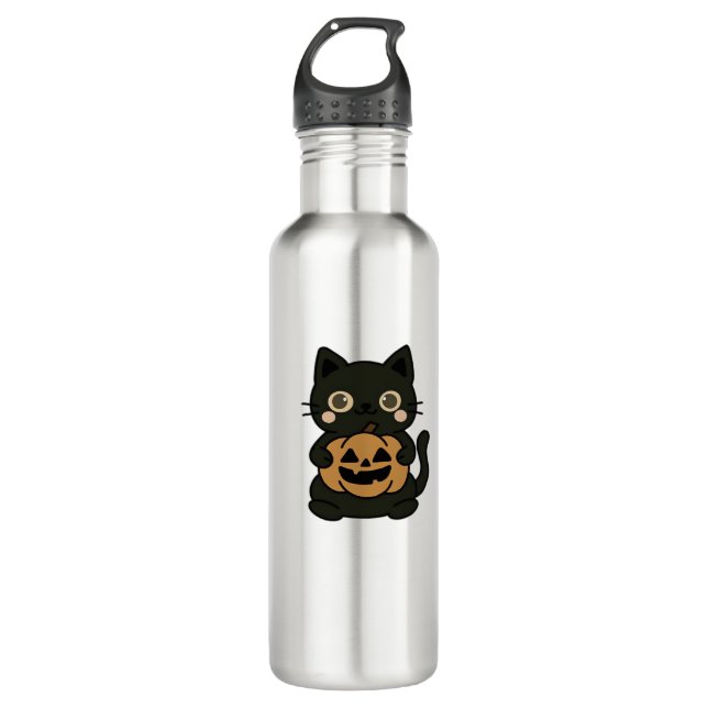 Bouteille D'eau Cute Black Cat Holding Jack O Lantern Pumpkin – Ka (Devant)