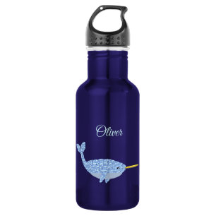 Bouteille D'eau Cute Blue Baby Boy Narwhal Nom personnalisé