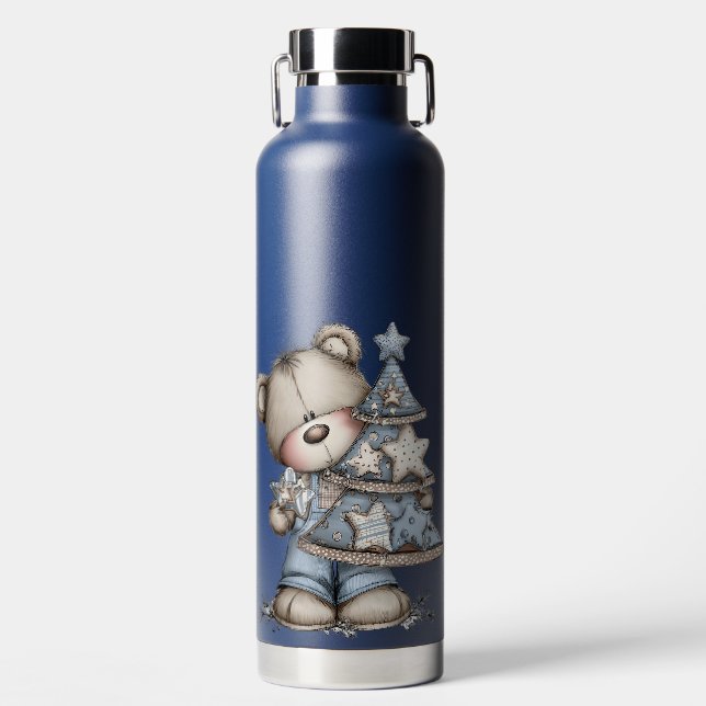 BOUTEILLE D'EAU CUTE BLUE HOLIDAY WINTER TEDDY BEARS (Avant)