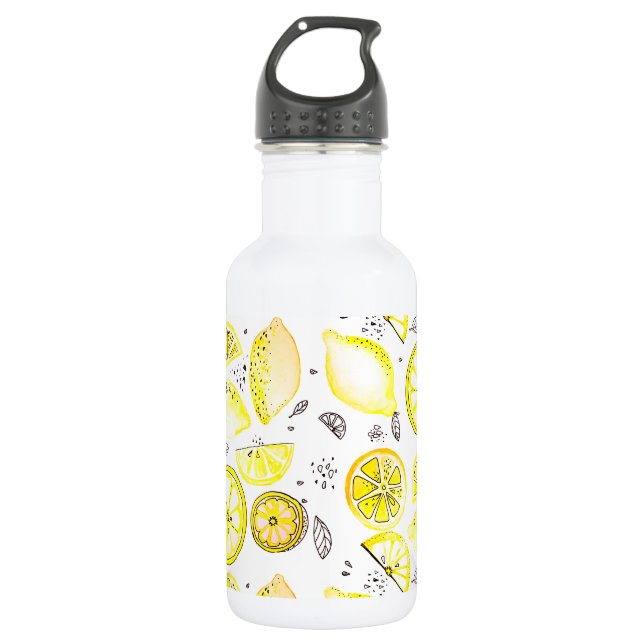 Bouteille D'eau Cute Fraîche Citrus Citron Été Doodle Jaune Grand (Devant)